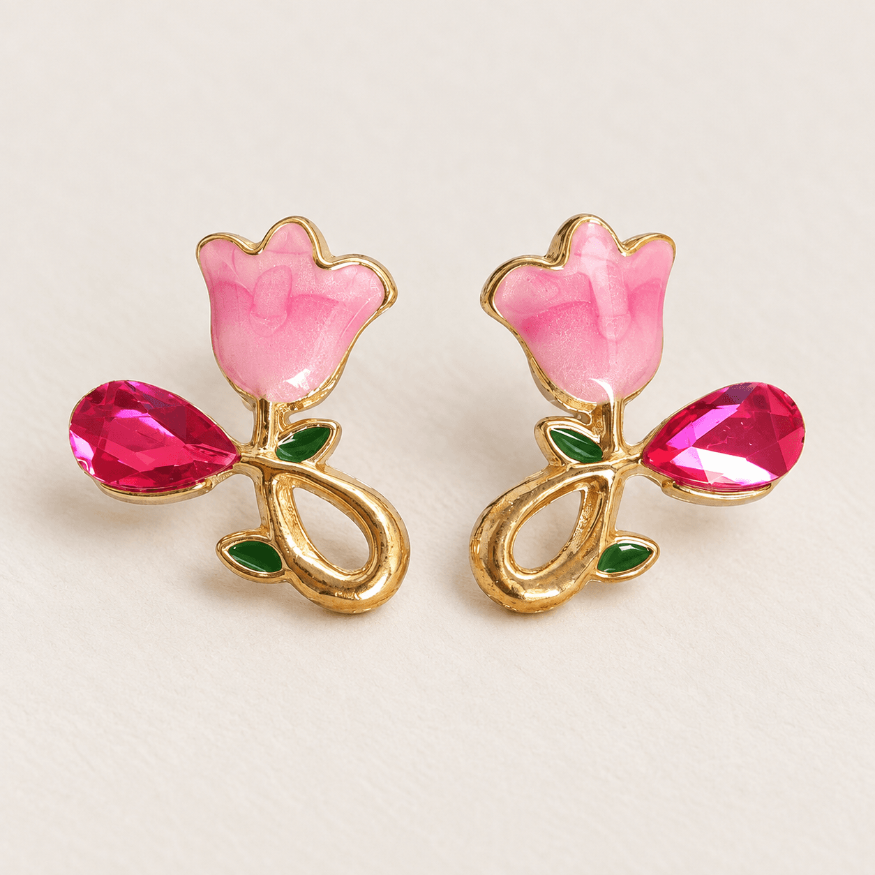 Pink Tulip Teardrop Earrings