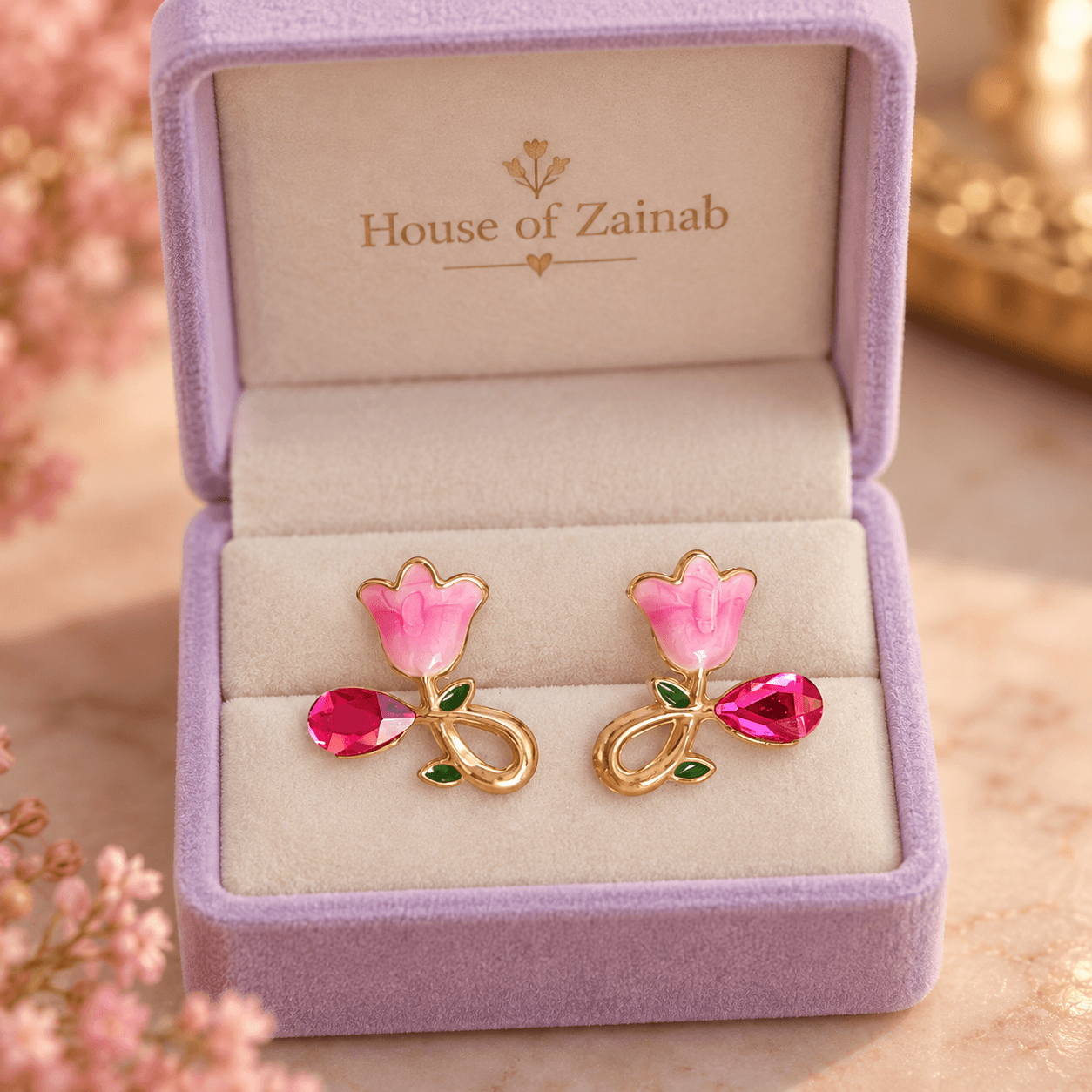 Pink Tulip Teardrop Earrings