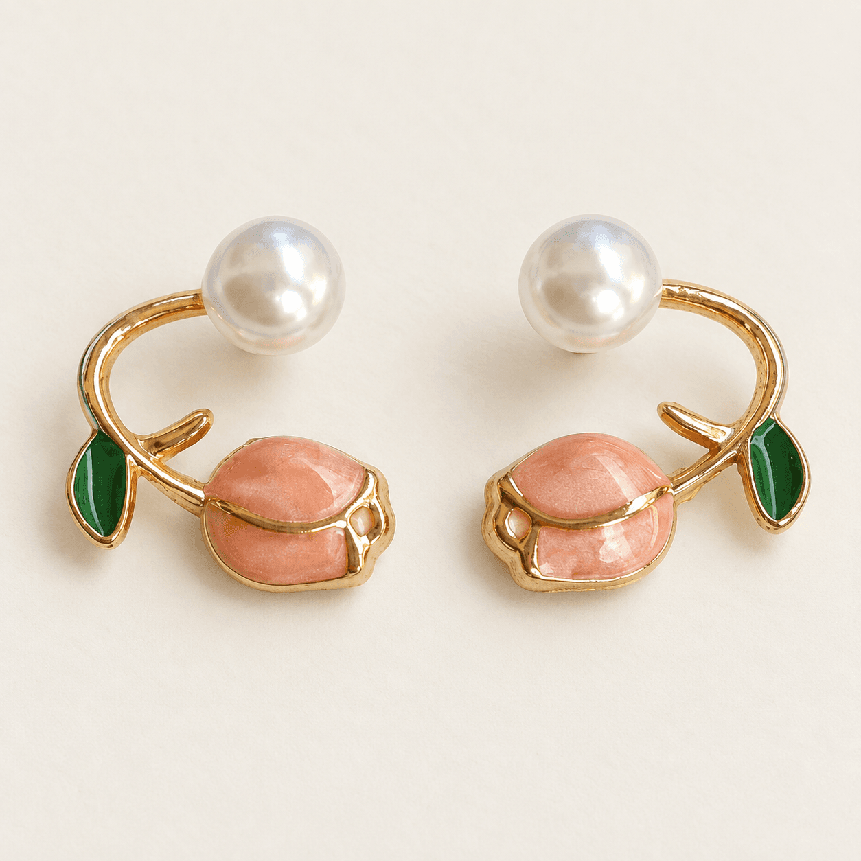 Peach Tulip Pearl-Accent Earrings