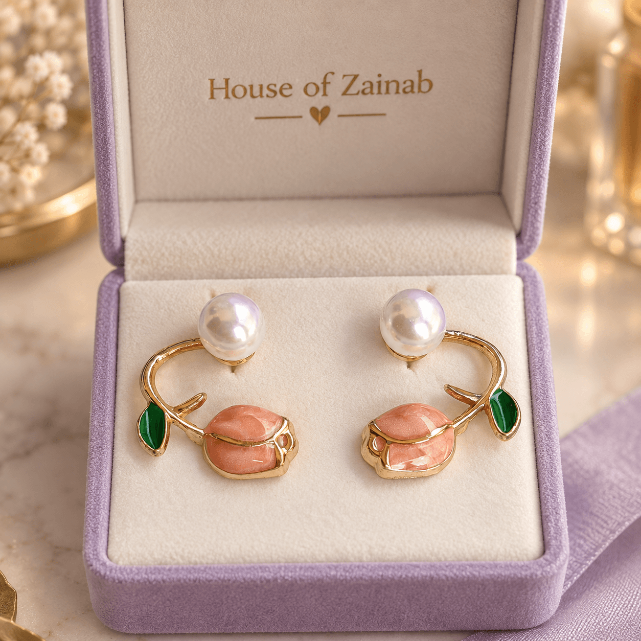 Peach Tulip Pearl-Accent Earrings