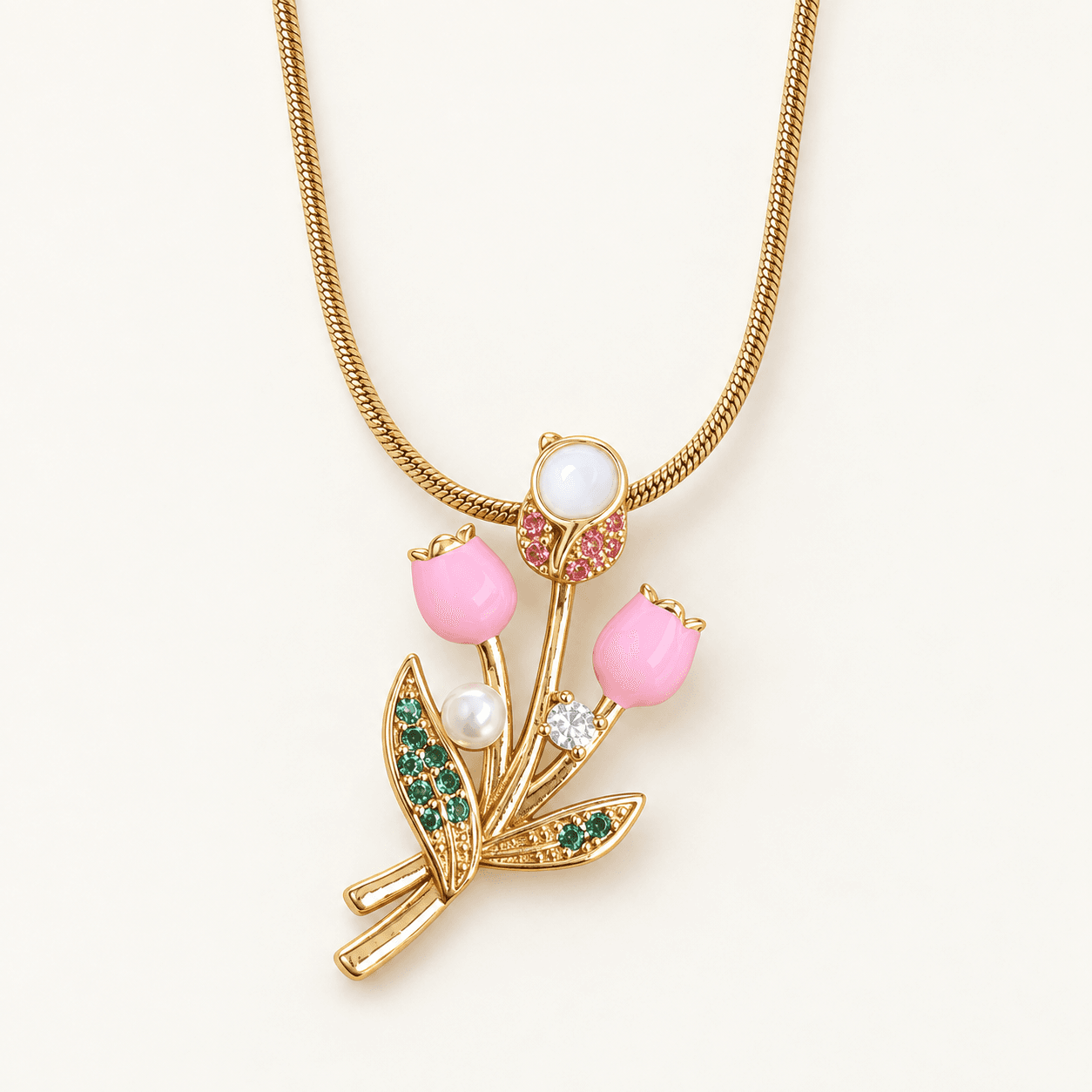 Pink Tulip Bouquet Necklace