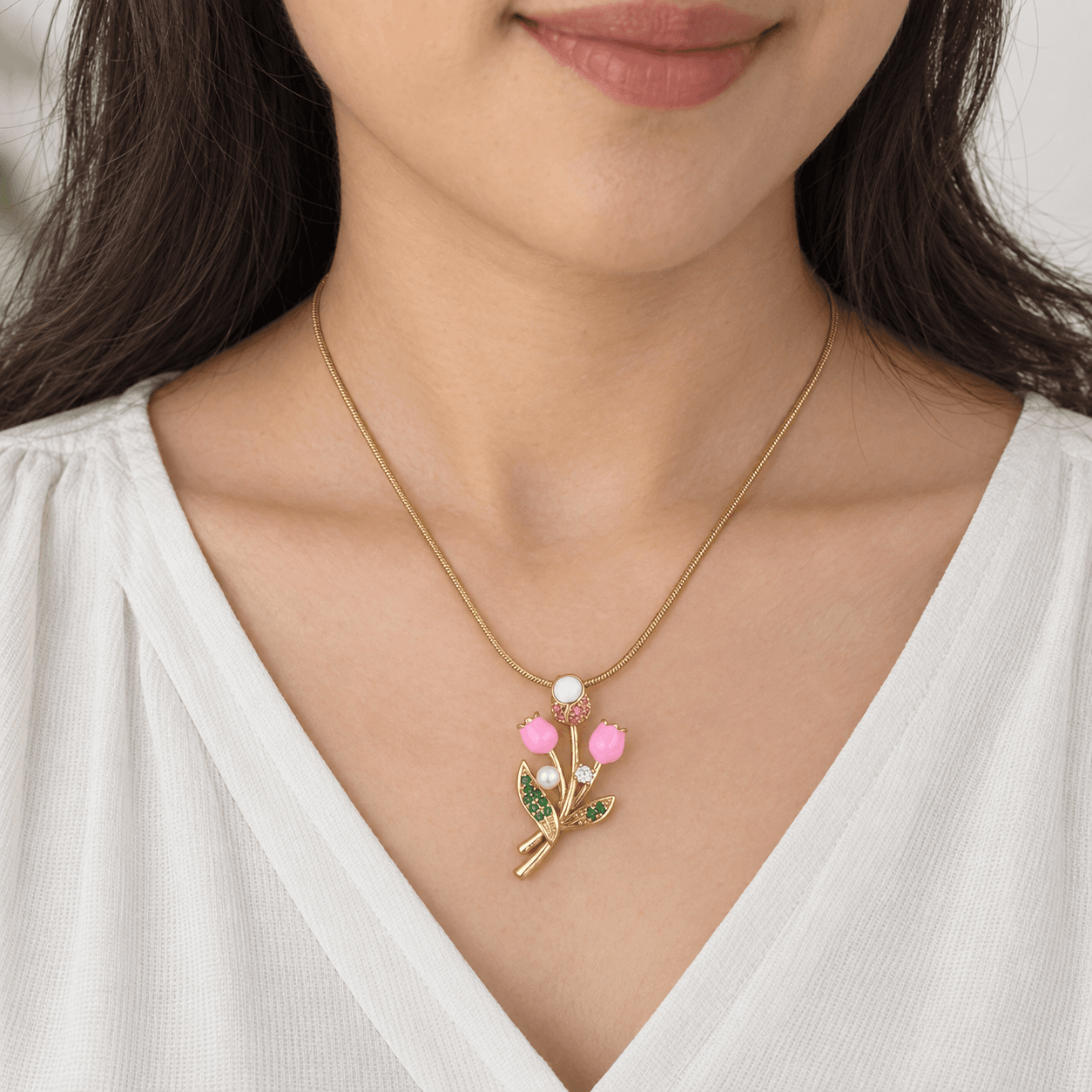Pink Tulip Bouquet Necklace