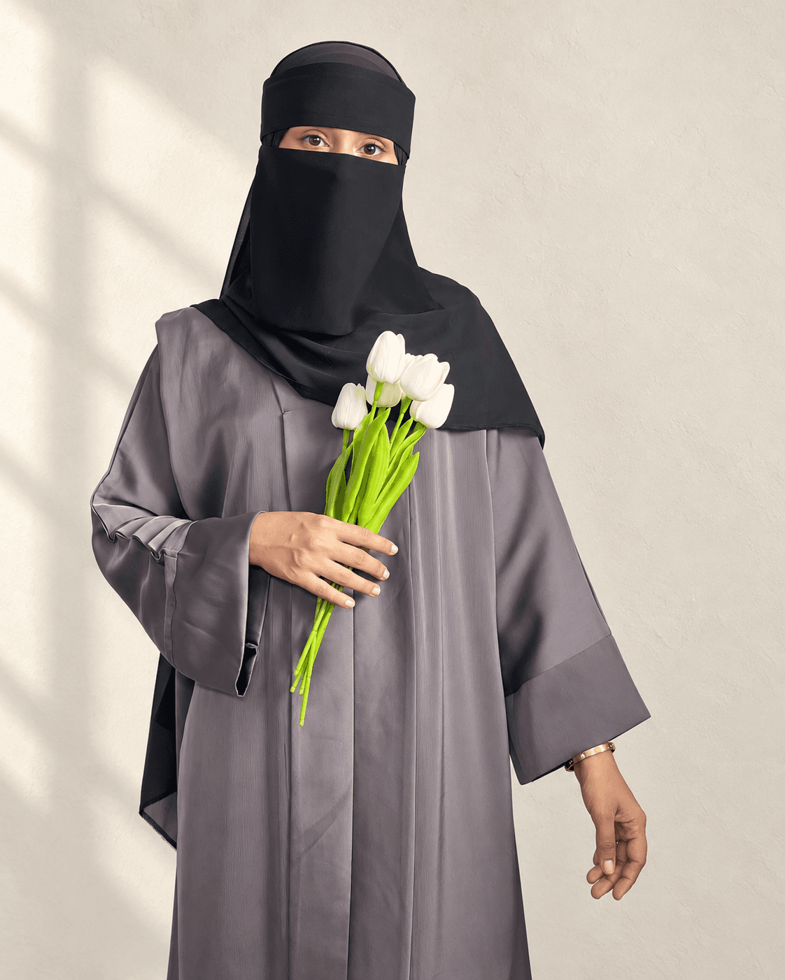 Plain Basic Kimono Abaya in Indian TikTok Fabric with Georgette Dupatta