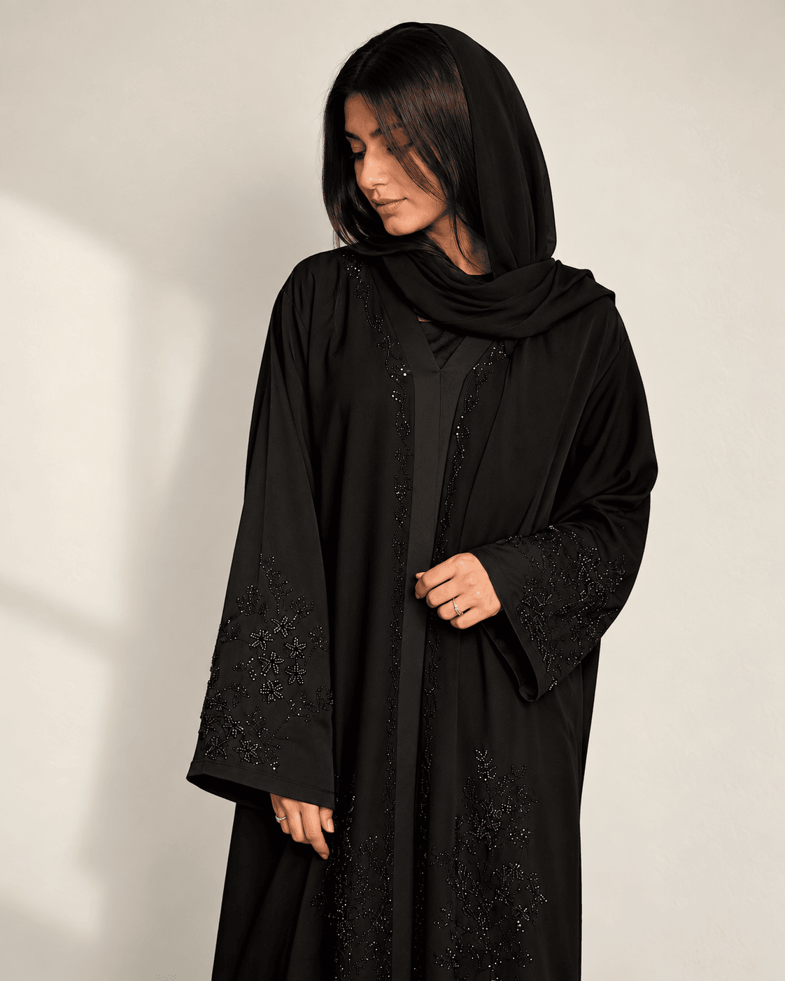 Imported TikTok Fabric Handwork Burqa with Black Dupatta
