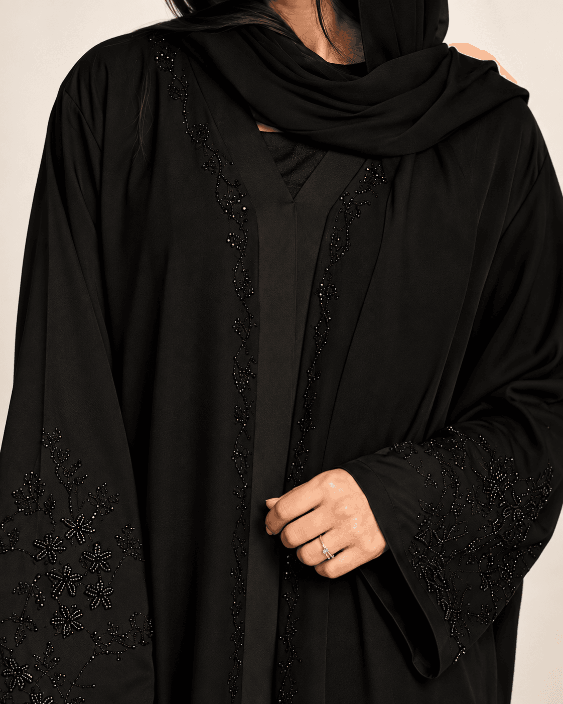 Imported TikTok Fabric Handwork Burqa with Black Dupatta