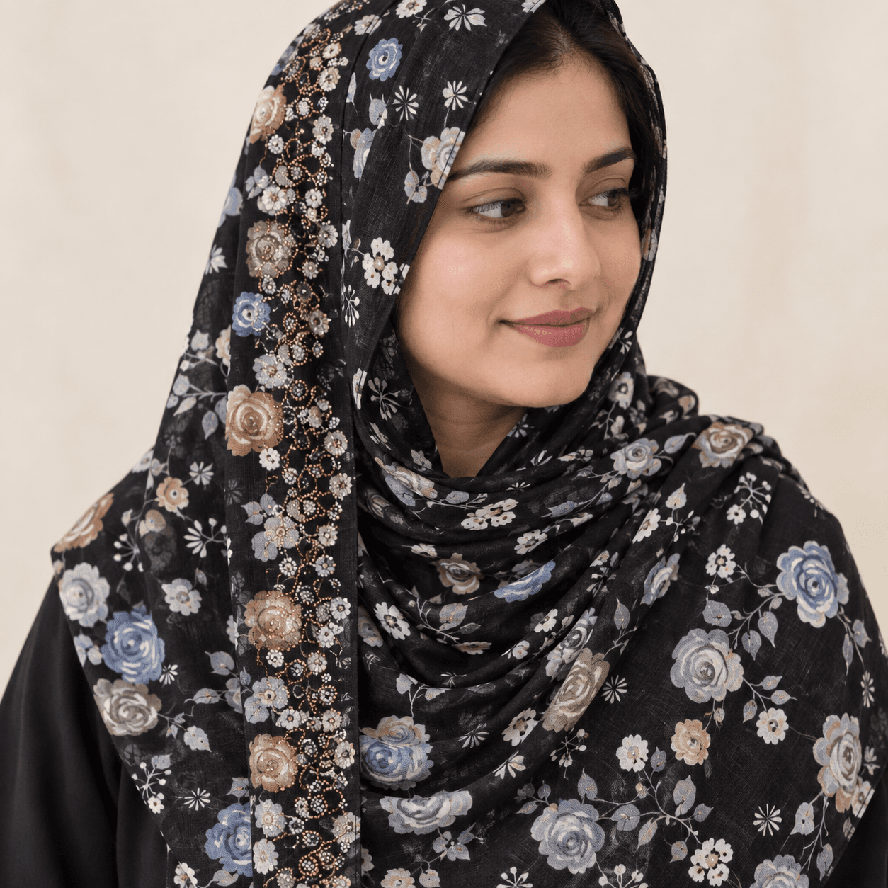 Black Floral Print Scarf