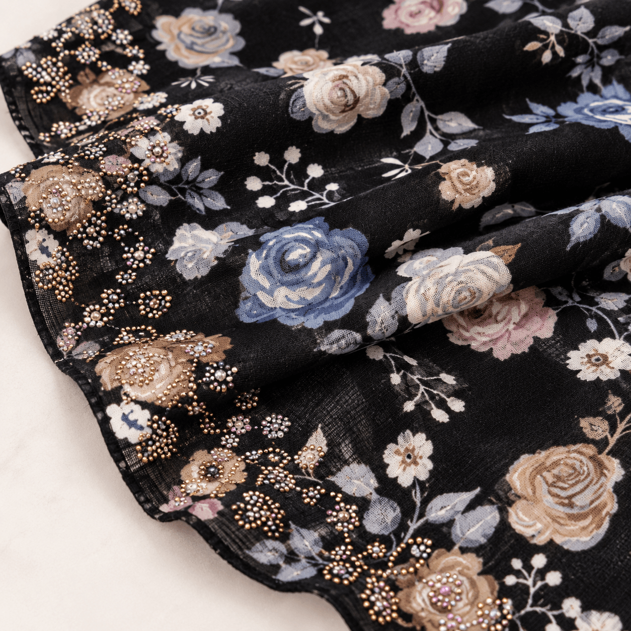 Black Floral Print Scarf