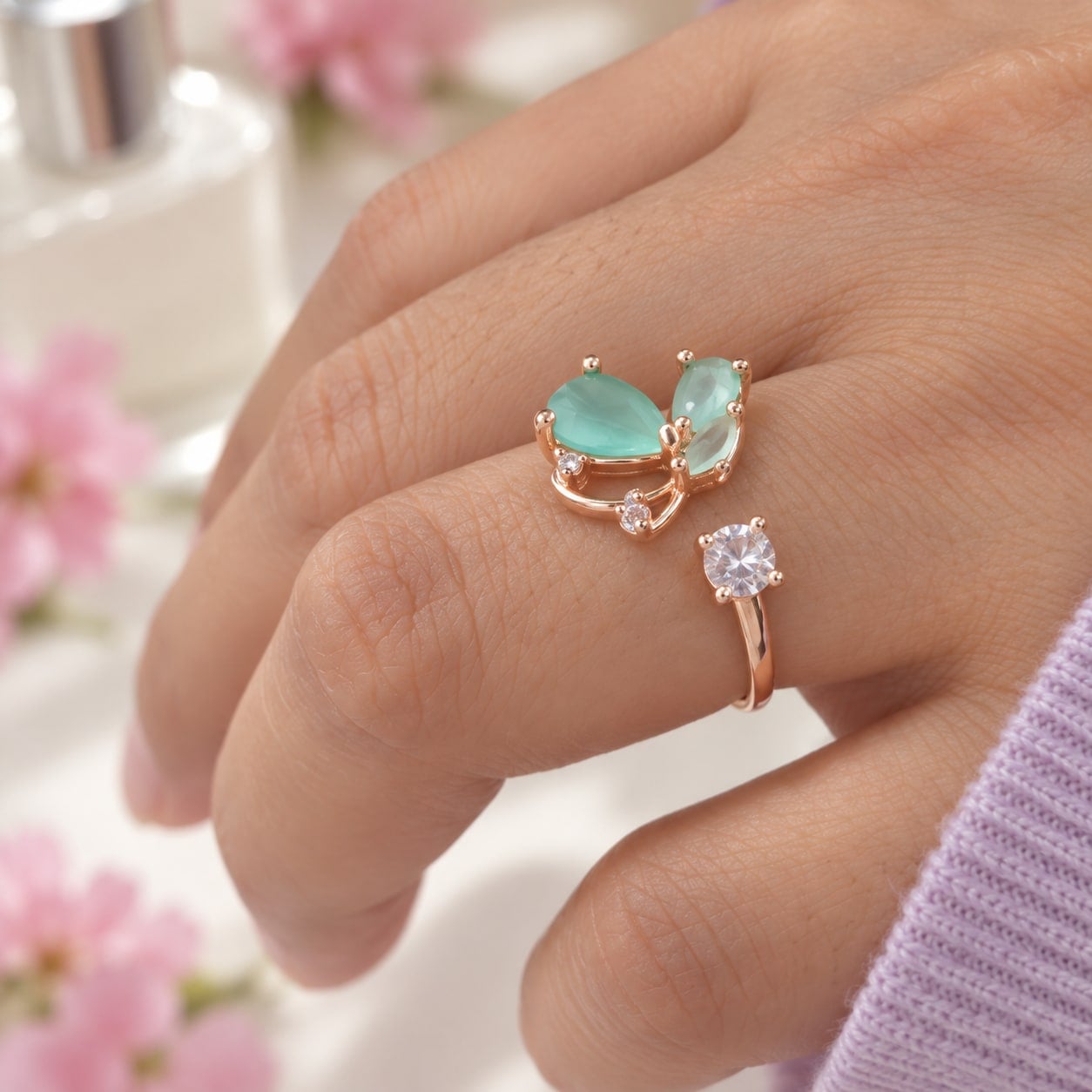 Mint Butterfly Open Ring