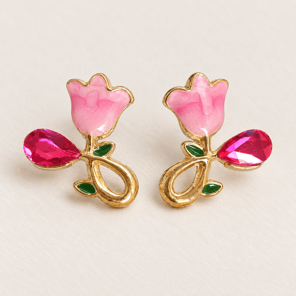 Pink Tulip Teardrop Earrings