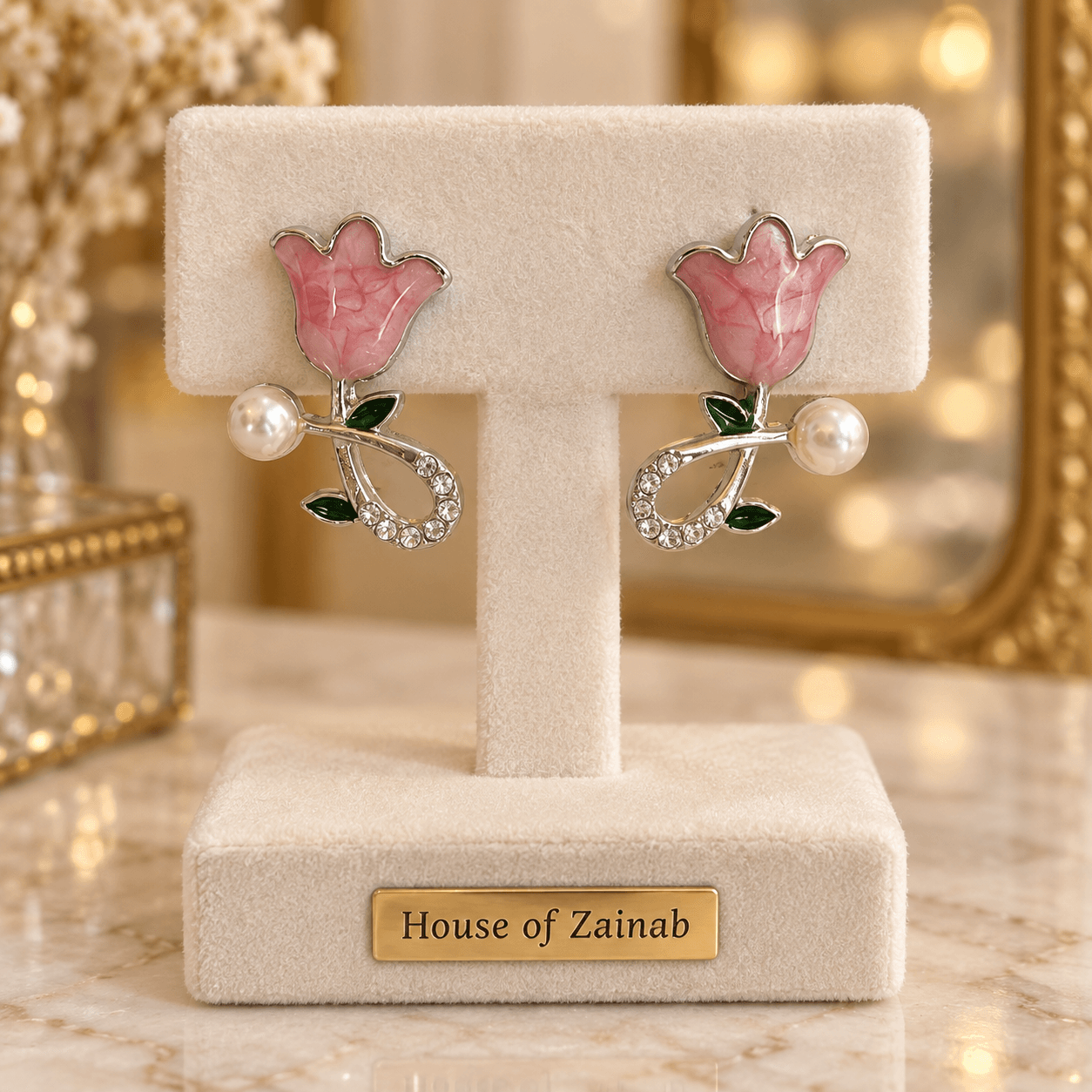 Pink Tulip Pearl-Accent Earrings