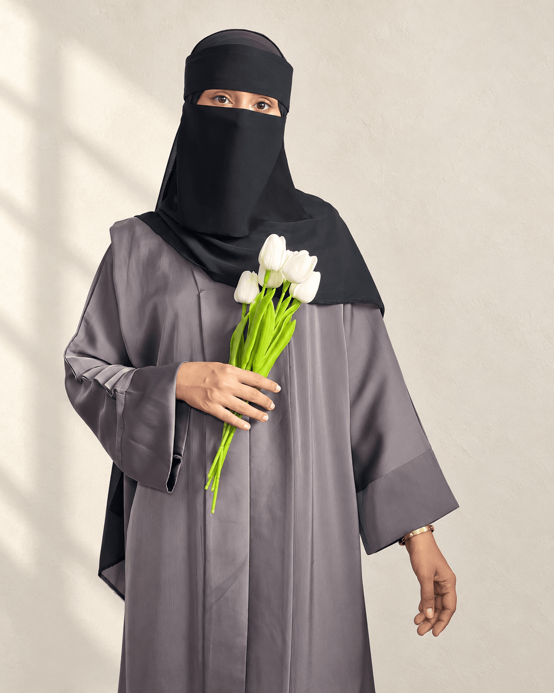 Plain Basic Kimono Abaya in Indian TikTok Fabric with Georgette Dupatta